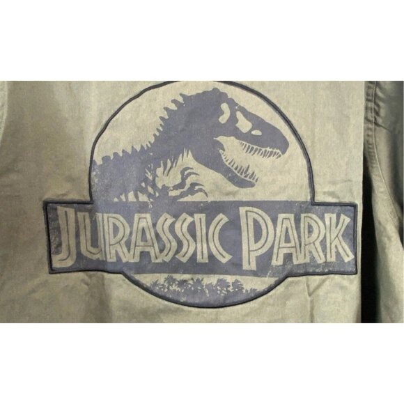 Jurassic Park World Khaki Button-up Top w Dinosaur Skulls, Cosplay Unisex Retro - Picture 3 of 9